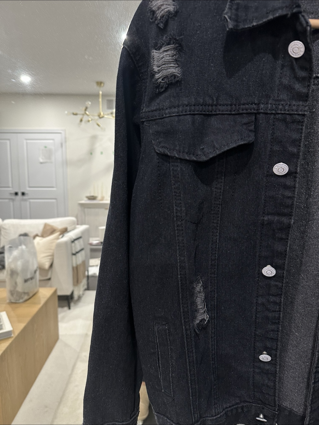 Black Distressed Oversized Denim Jacket Size S-M - photo 4