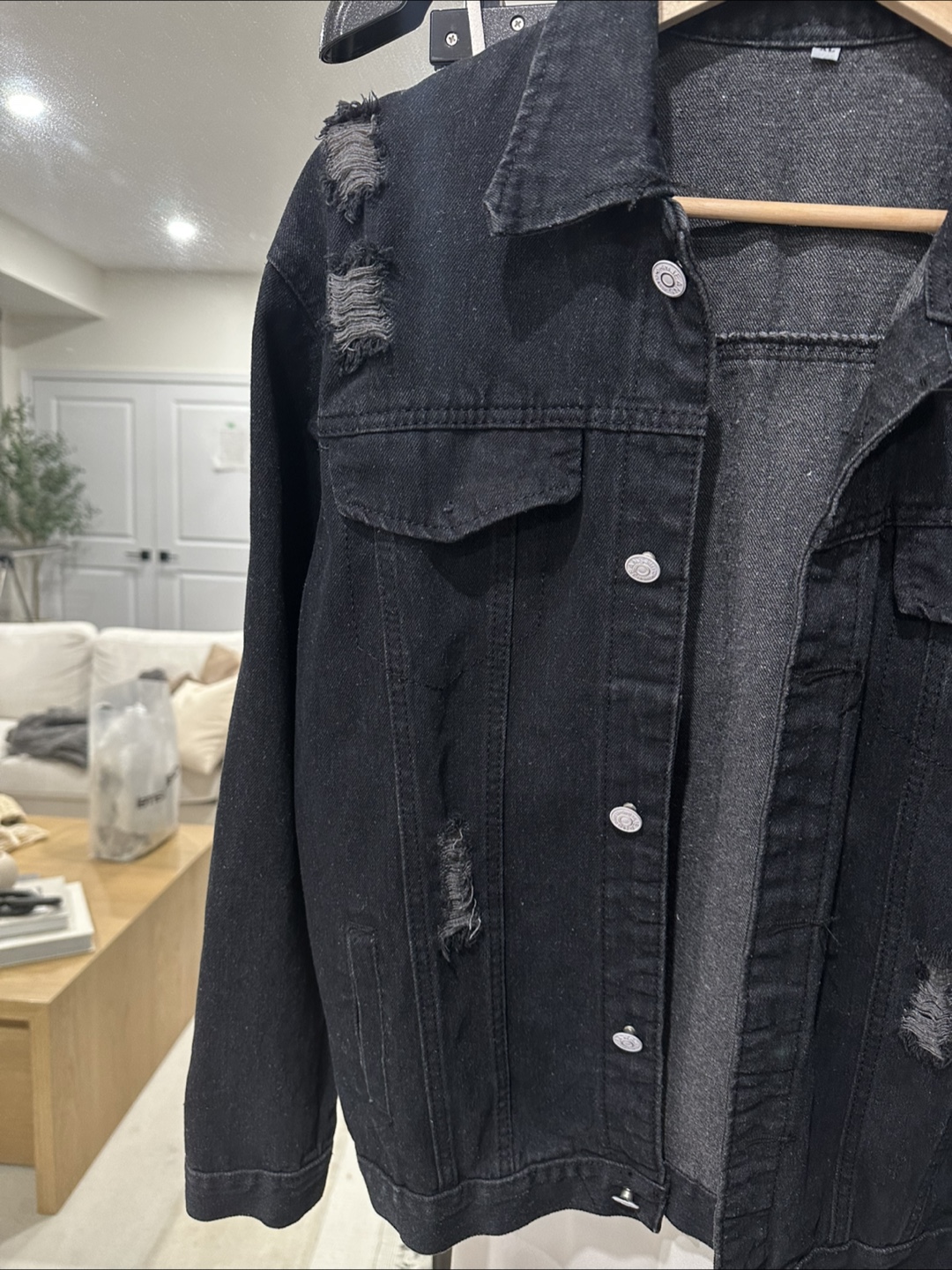 Black Distressed Oversized Denim Jacket Size S-M - photo 3