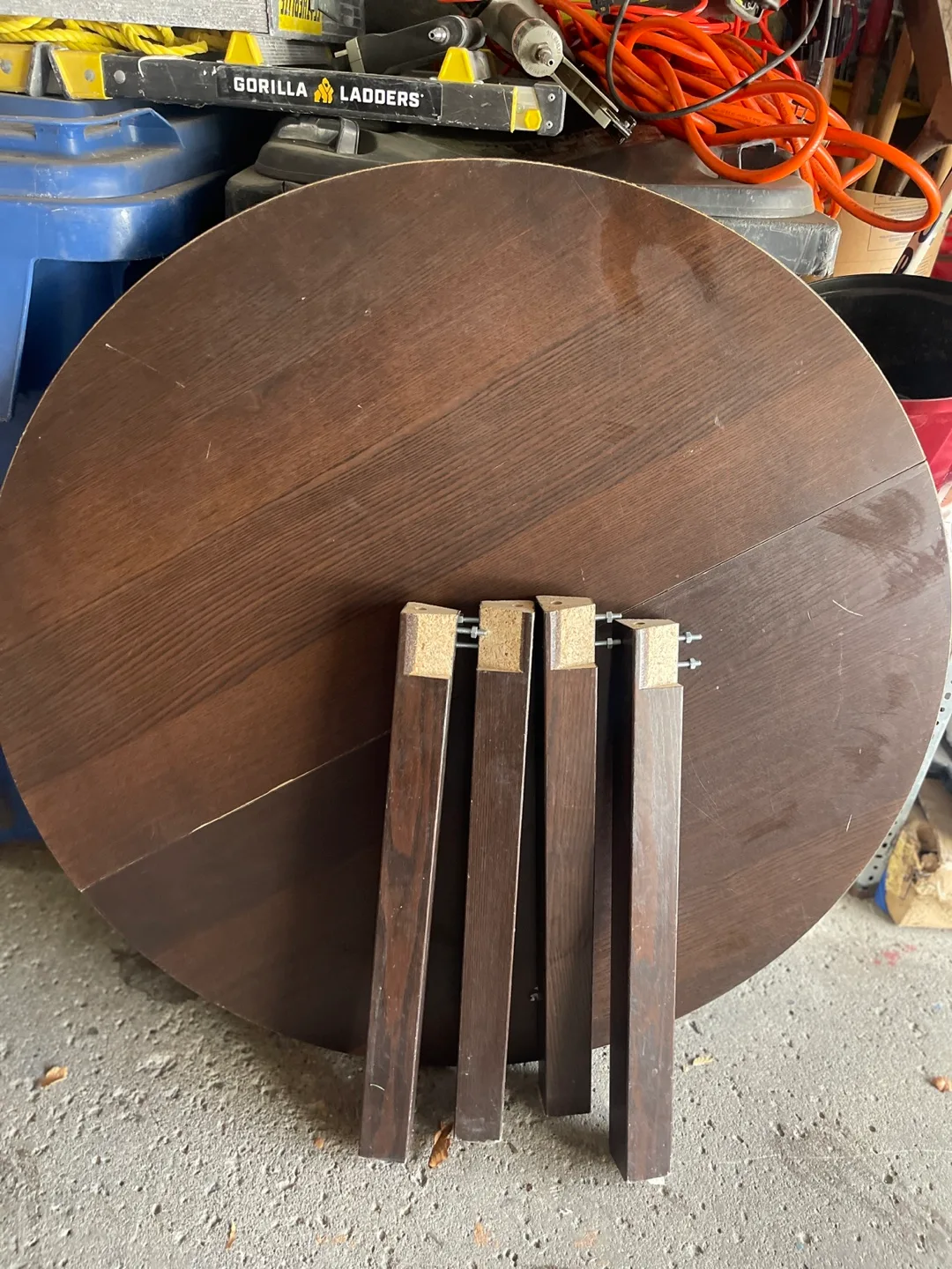 Folding Round Dark Brown Wooden Table with Four Legs thumbnail