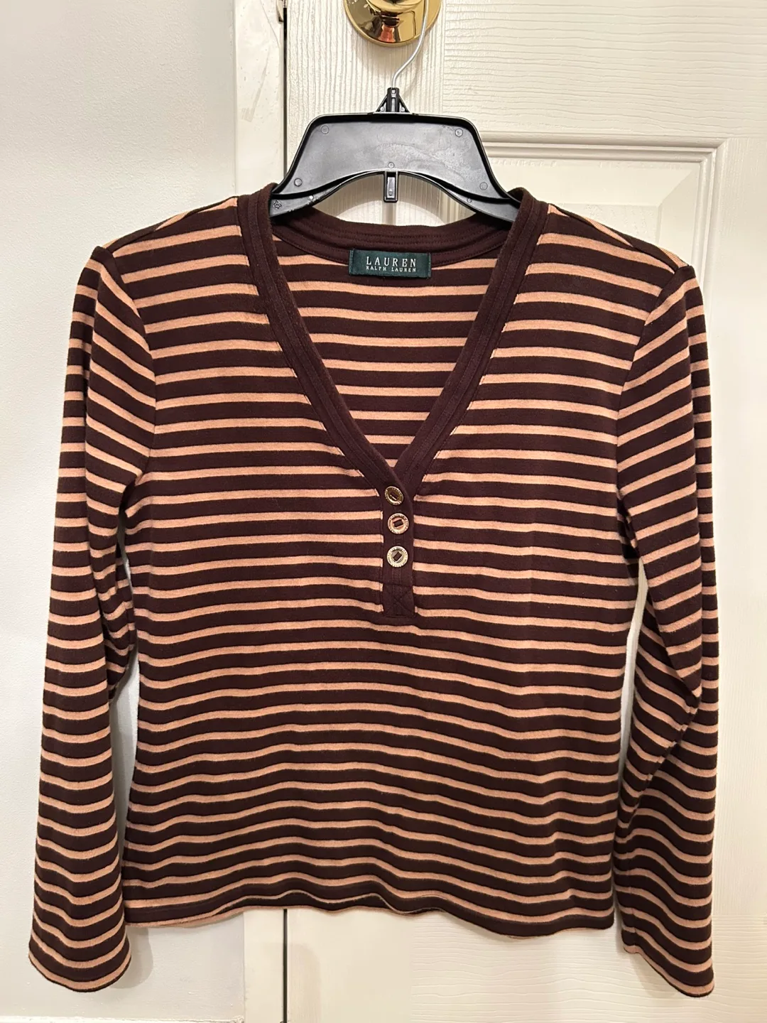 Ralph Lauren Women’s Striped V-Neck Top (Size Medium) thumbnail