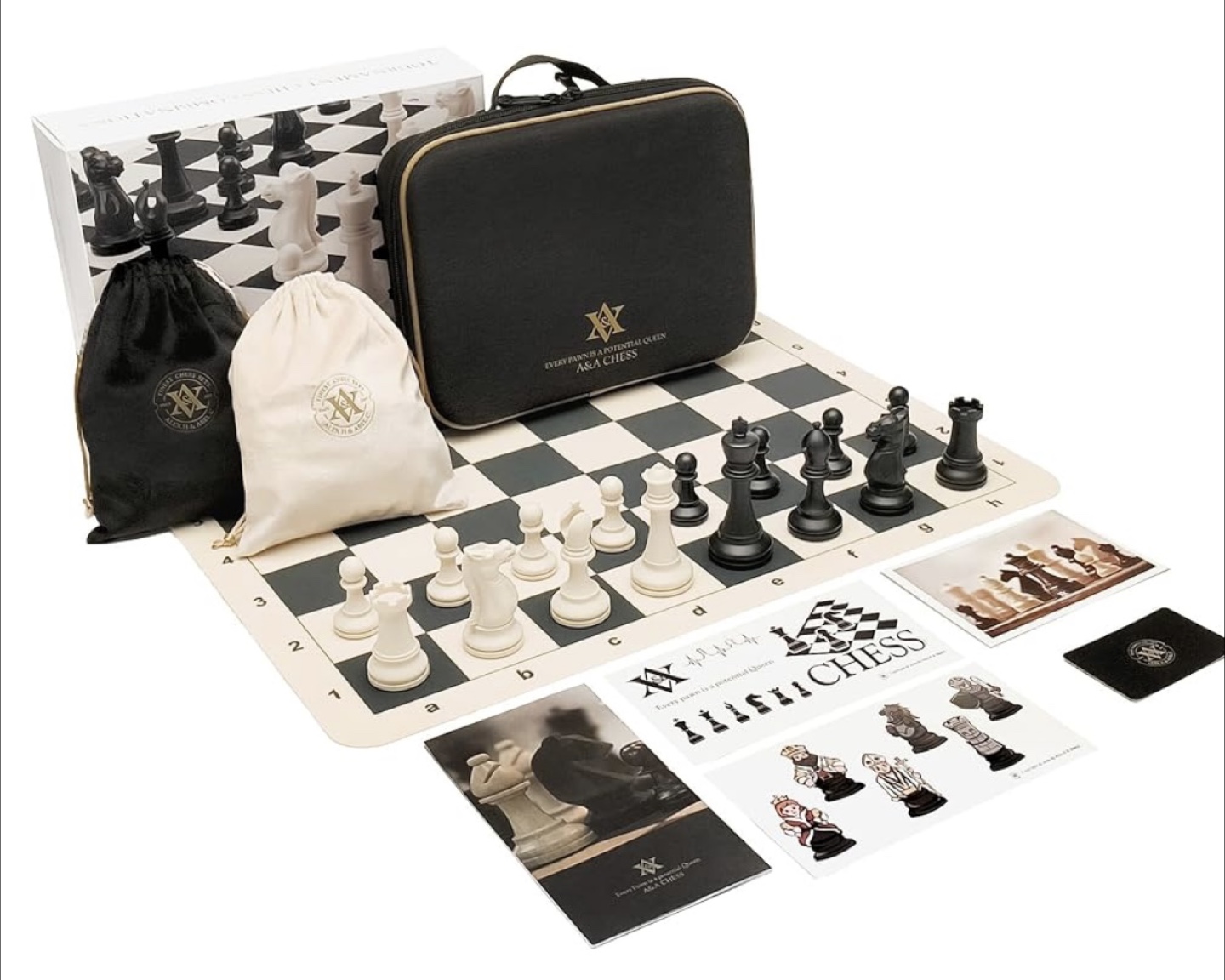 A&A Chess Tournament Set - 20"x20" Foldable Silicone Board