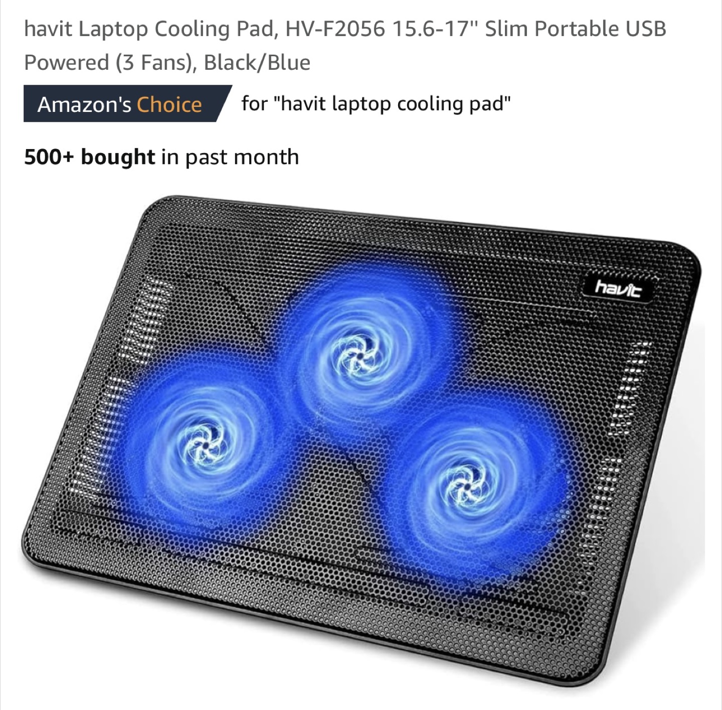 Havit Cooling Pad fully compatible with laptops up to 17 inch.