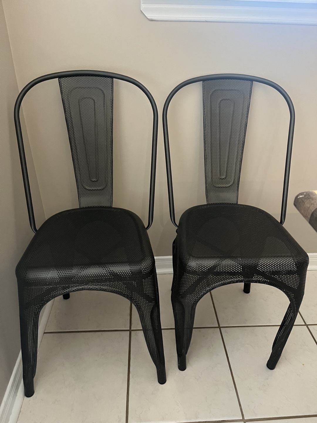 Pair of Black Metal Dining Chairs - photo 3