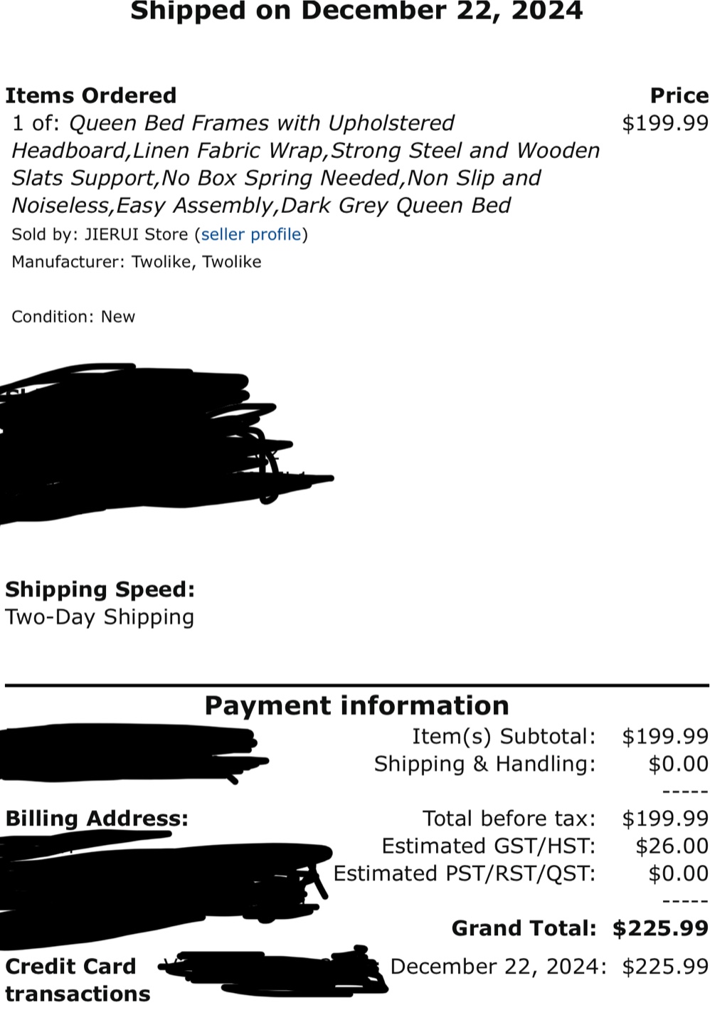 Queen Bed Frame - Dark Grey Upholstered Headboard - photo 4