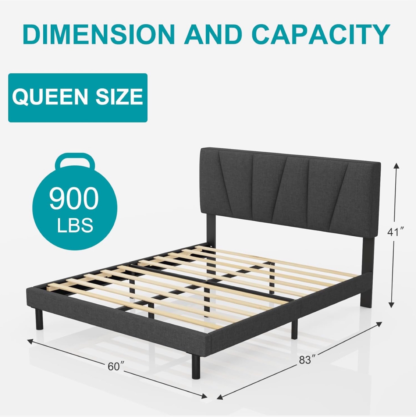 Queen Bed Frame - Dark Grey Upholstered Headboard - photo 2