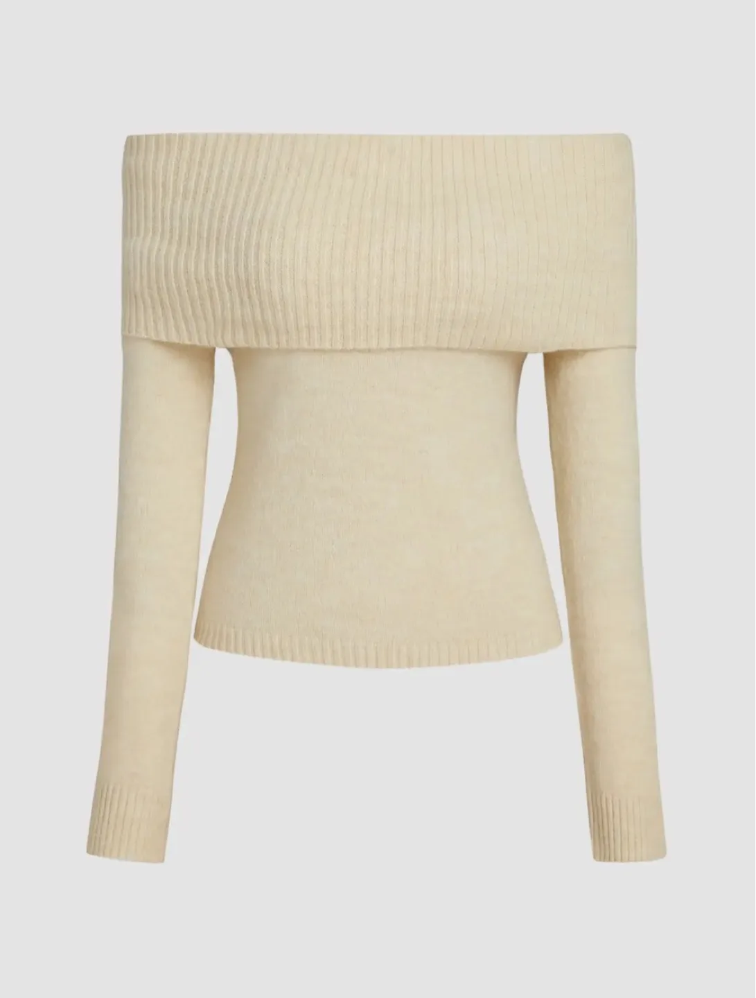 Cream-coloured Off-the-Shoulder Knit Sweater thumbnail