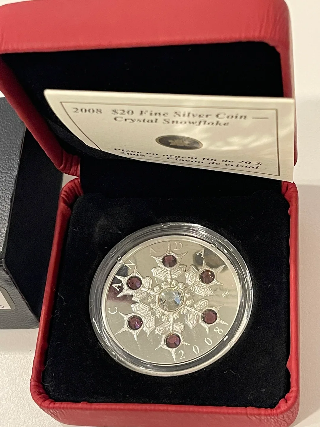 2008 Royal Canadian Mint $20 Fine Silver Crystal Snowflake Coin image indicator(3)
