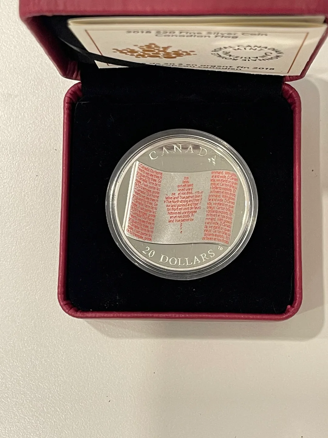 2018 $20 Canadian Fine Silver Coin - Canadian Flag image indicator(3)