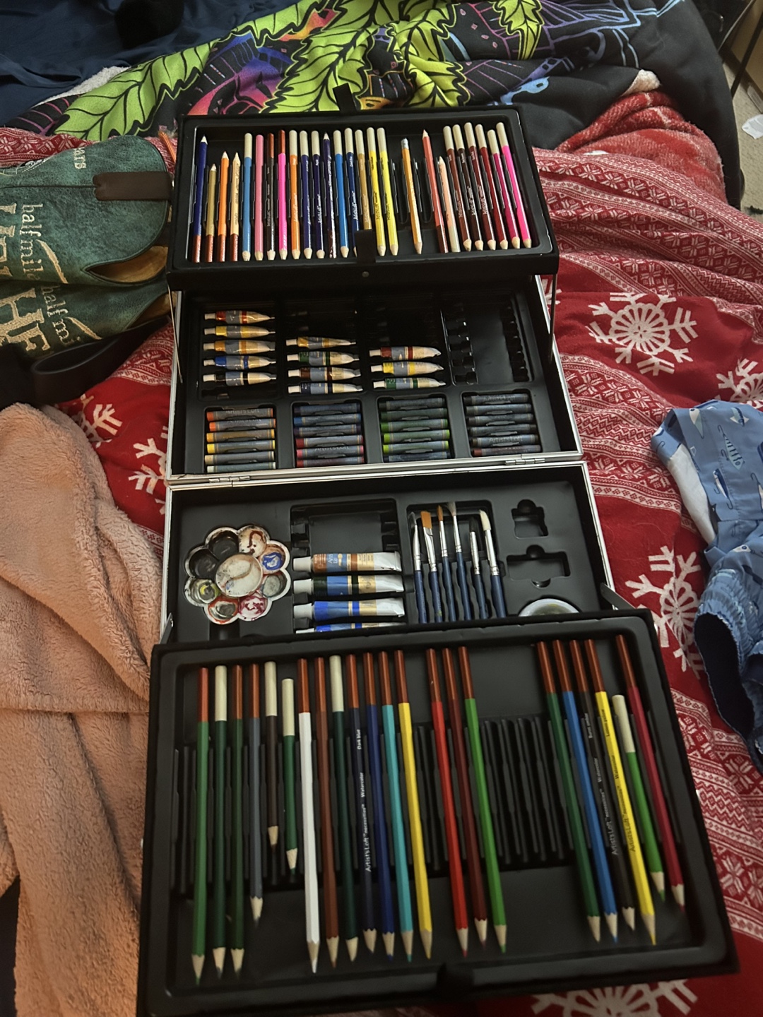Large Artist's Carry Case with Pencils, Paints, and Brushes