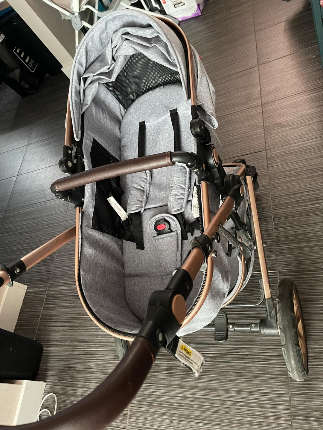 Baby Stroller - Rose Gold Frame & Grey Fabric - photo 3