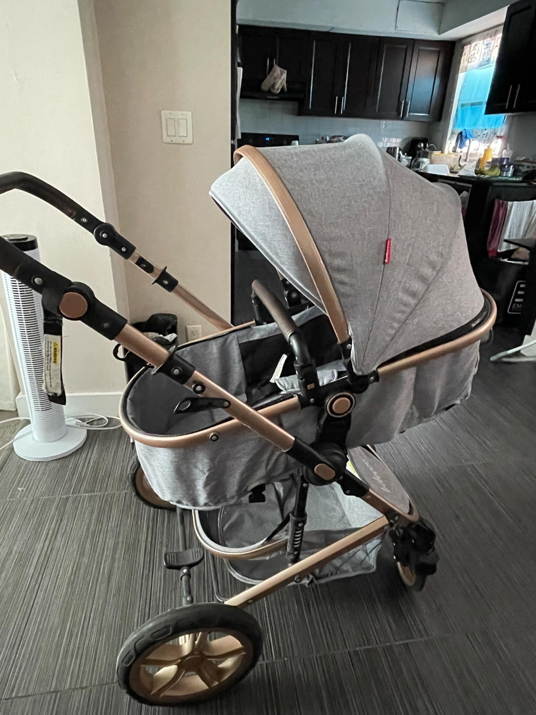 Baby Stroller - Rose Gold Frame & Grey Fabric