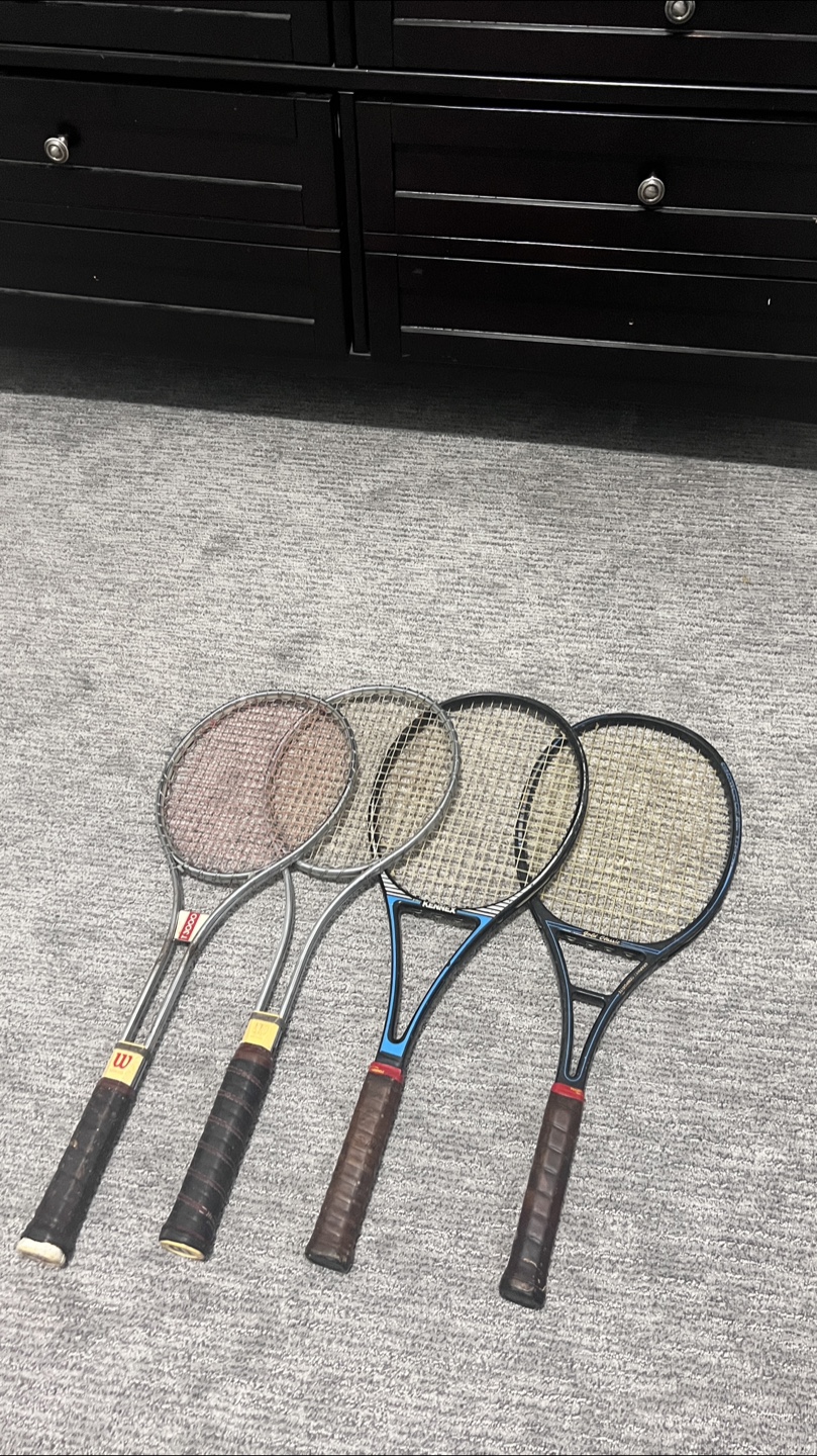 2 Vintage Wilson Tennis Rackets and 2 other brands