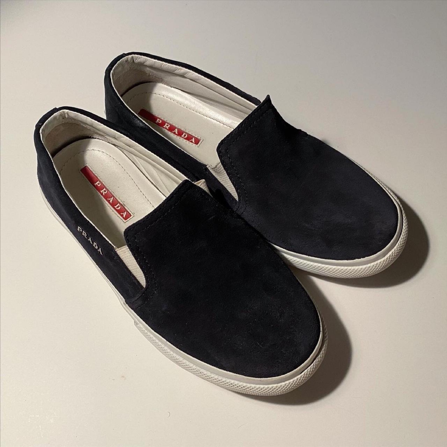 Prada Black Suede Slip On Sneakers
