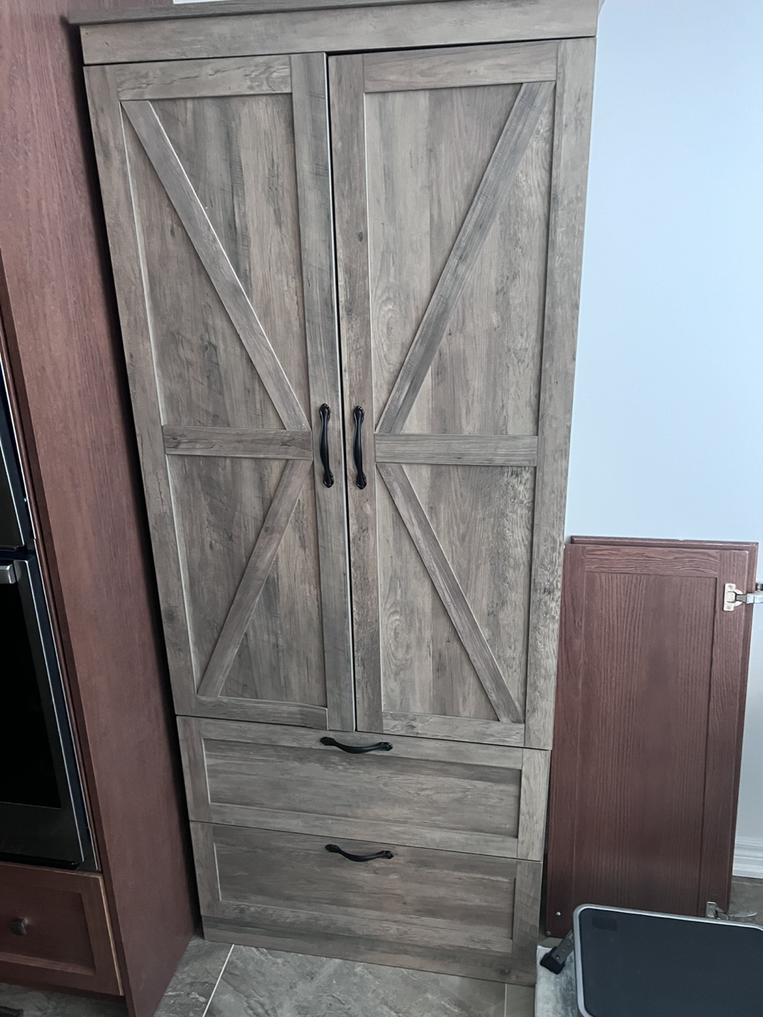 Grey Wood Farmhouse Pantry Cabinet
