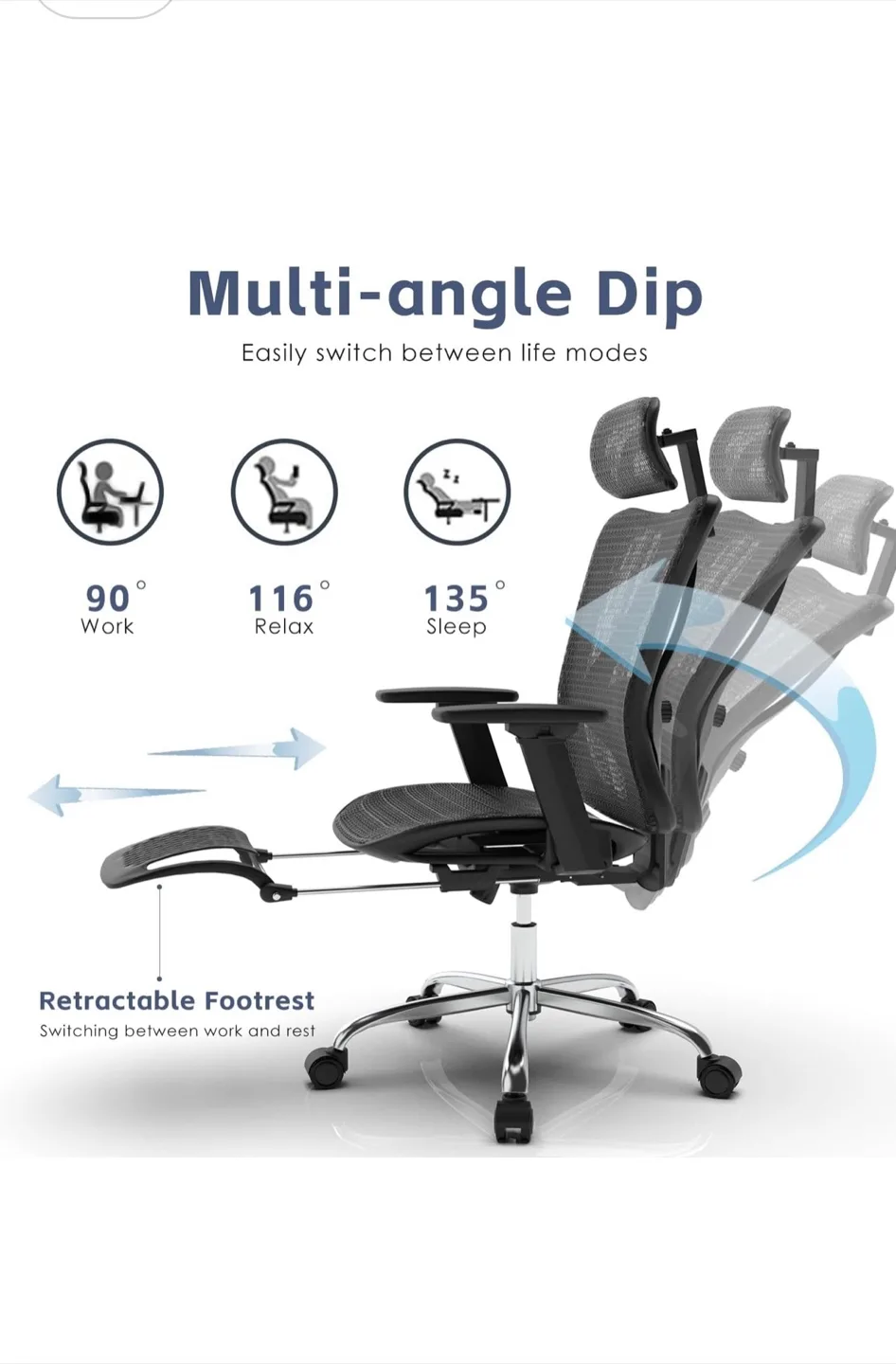Multi-Adjustable Ergonomic Office Chair with Footrest image indicator(5)