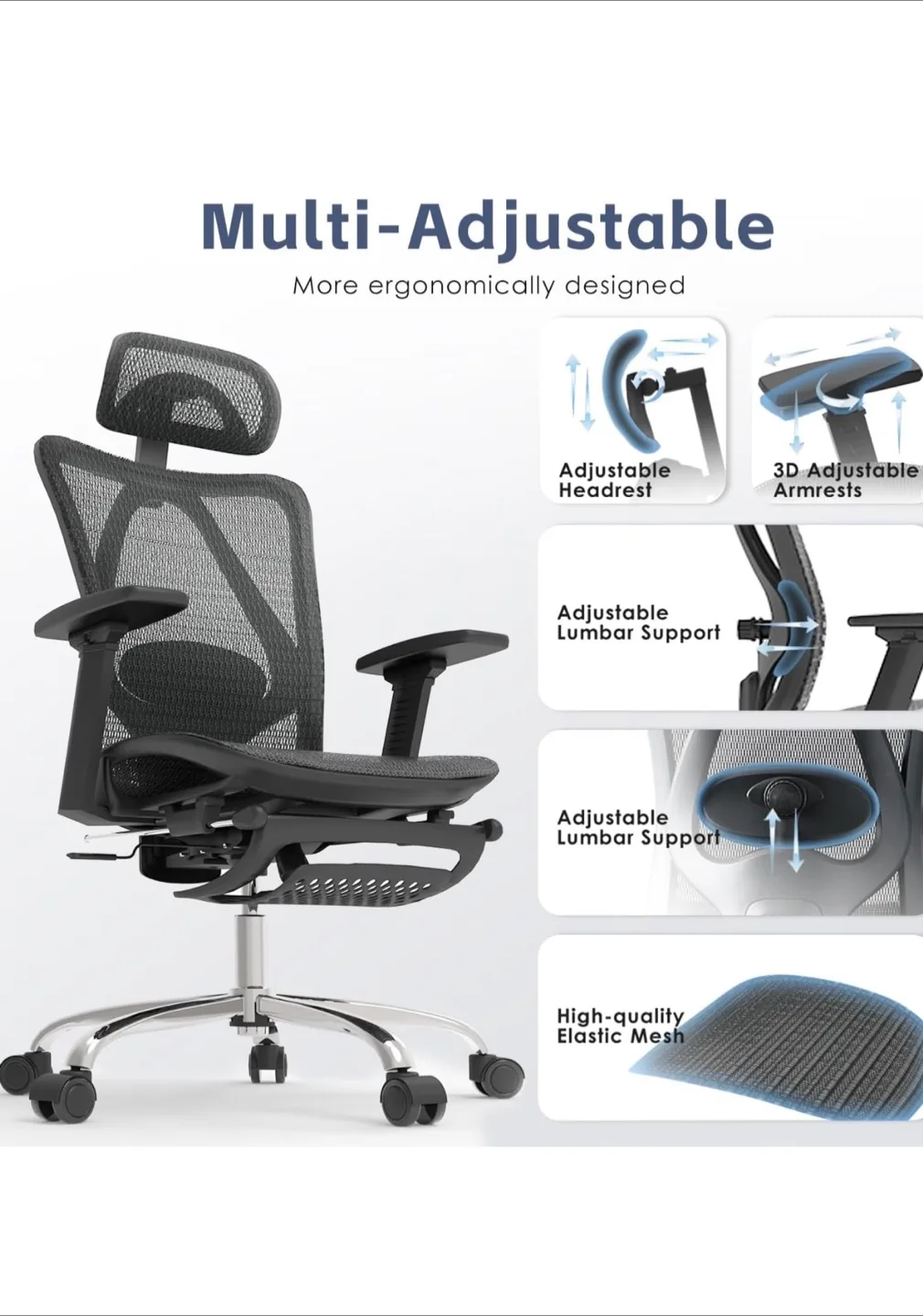Multi-Adjustable Ergonomic Office Chair with Footrest image indicator(3)