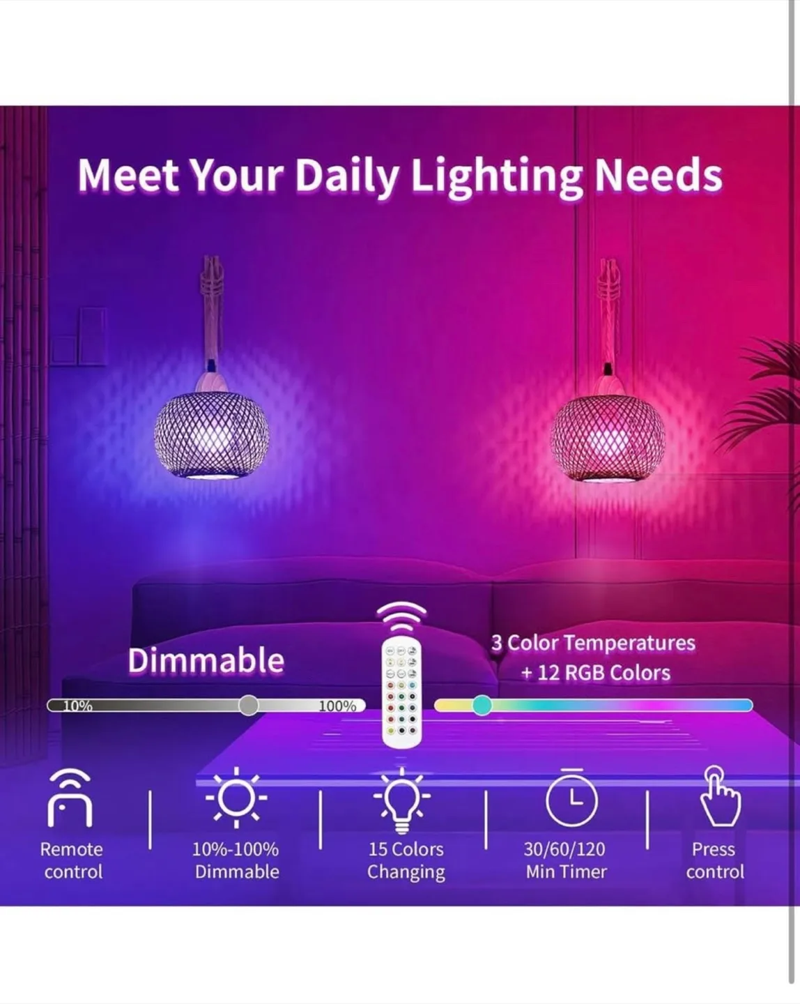 Bamboo Woven Battery operated pendant Wall Lamp with Remote image indicator(2)