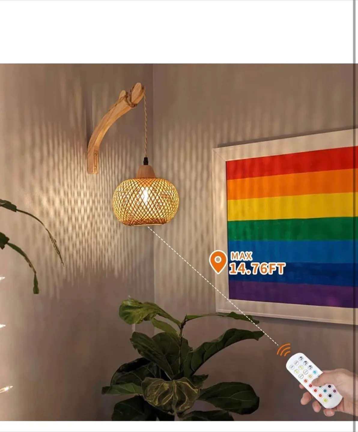 Bamboo Woven Battery operated pendant Wall Lamp with Remote image indicator(5)