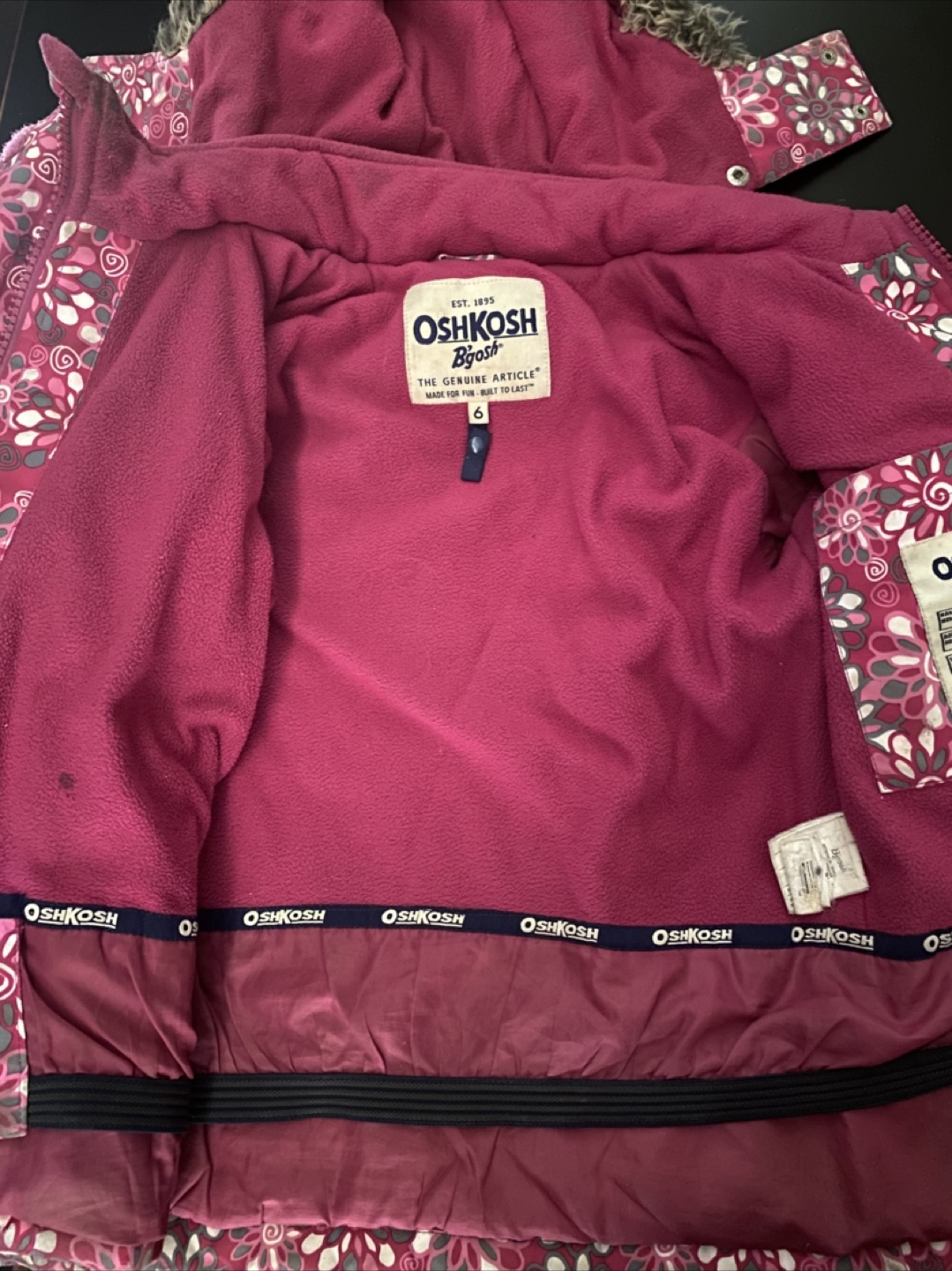 OshKosh B'Gosh Girls' Pink Floral Winter Jacket - Size 6 - photo 2