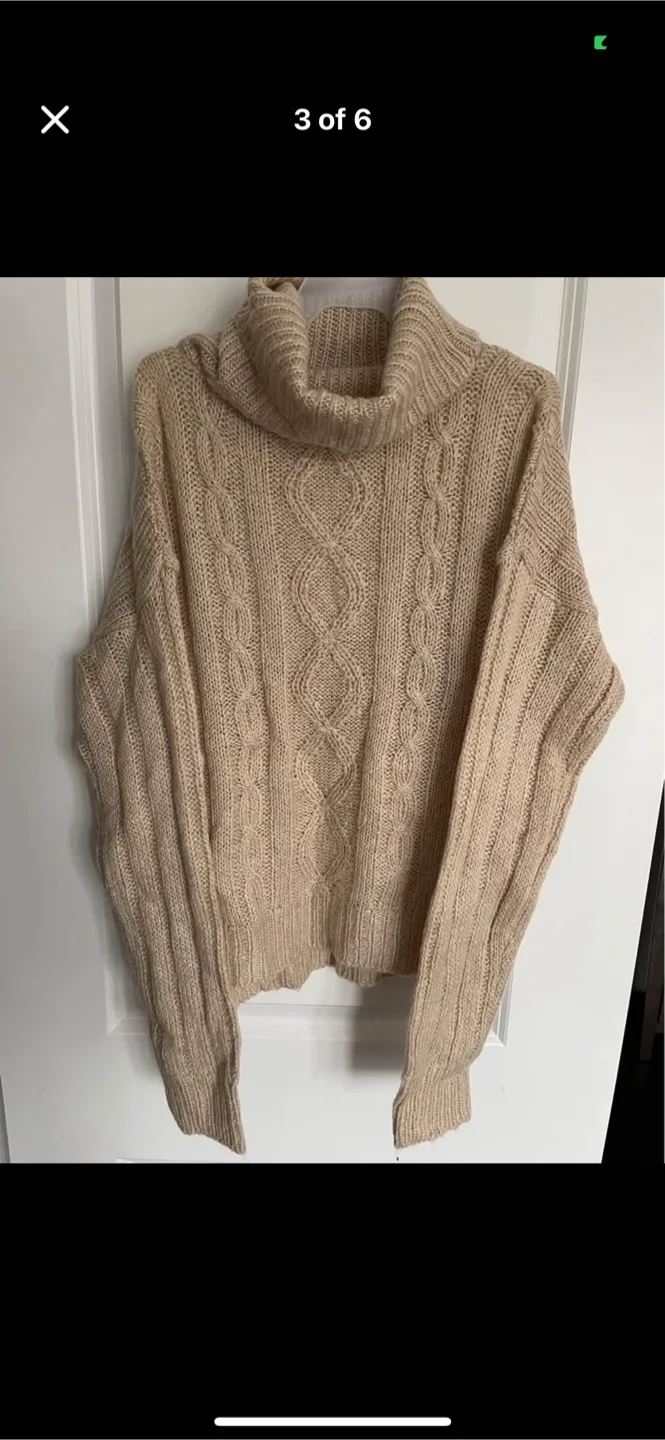 Beige Cable Knit Turtleneck Sweater thumbnail