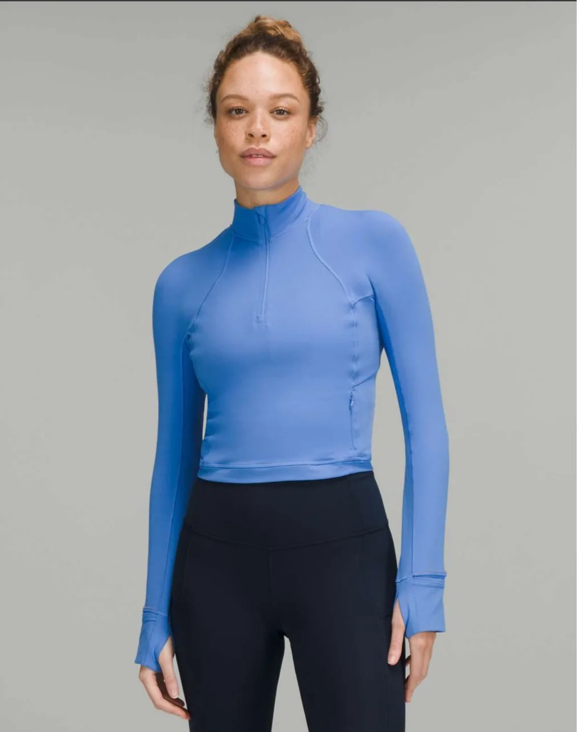 Lululemon Its Rulu Run Cropped Half Zip - Blue Nile- size 6 thumbnail