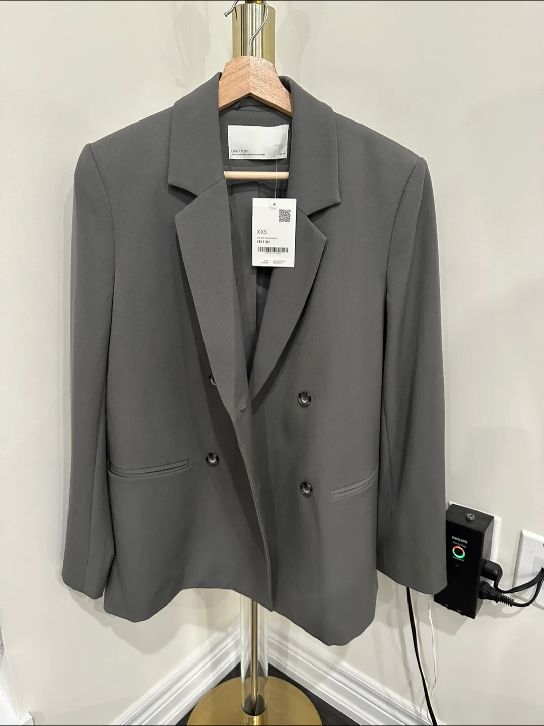 OAK + FORT Double-Breasted Oversized Blazer Size XXS NWT thumbnail