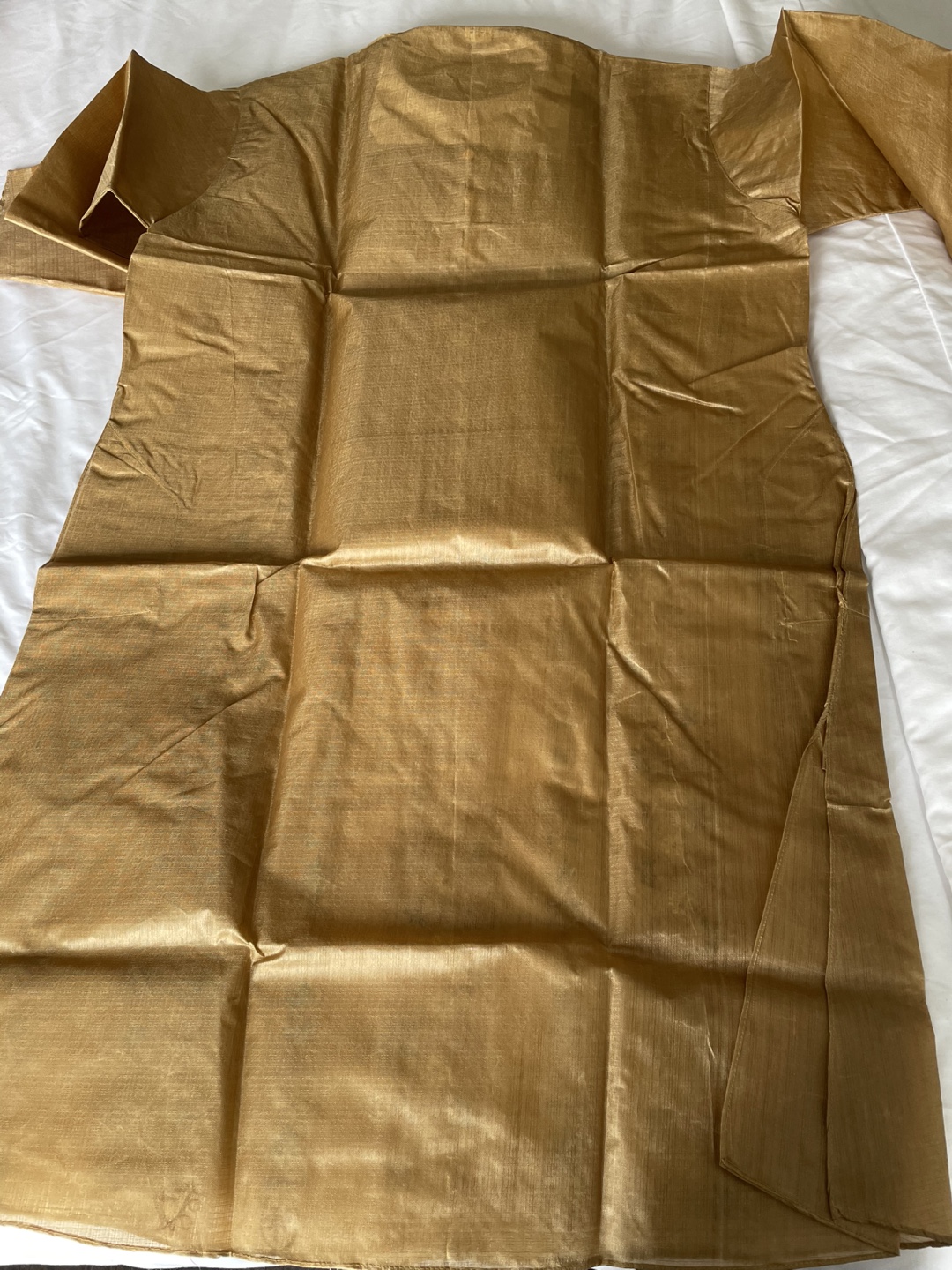 Men's Beige Kurta, Hand-Embroidered, Size Large - photo 4
