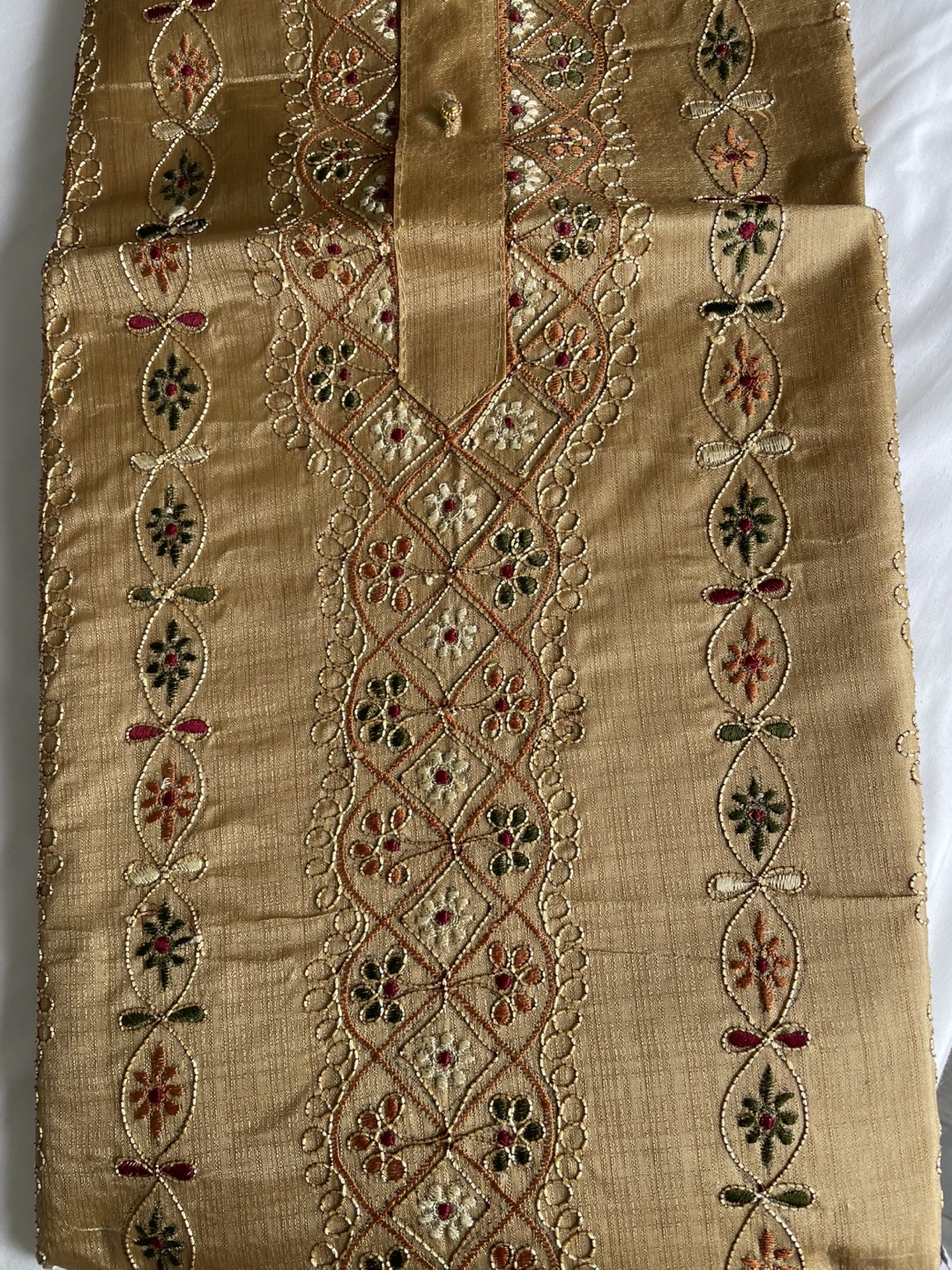 Men's Beige Kurta, Hand-Embroidered, Size Large - photo 2