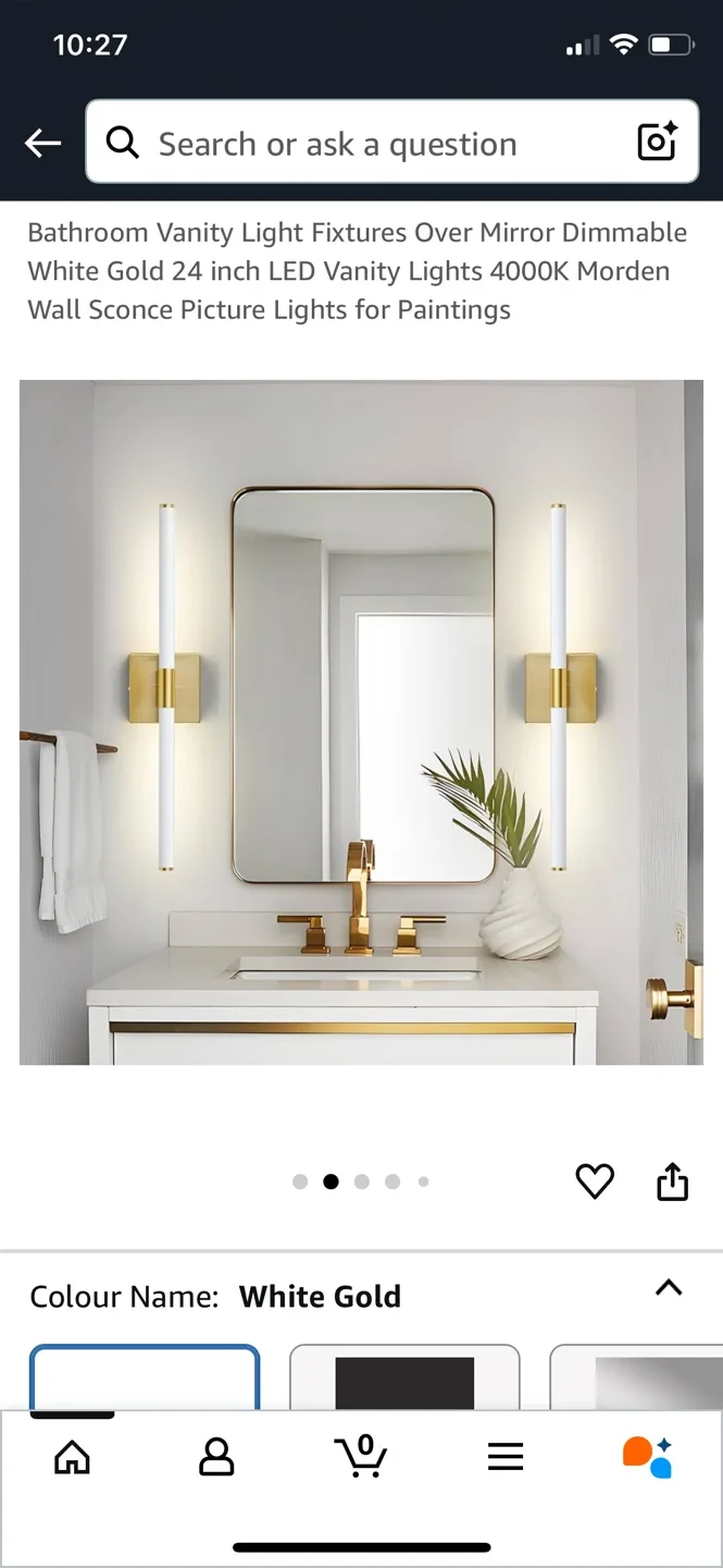 24 inch Dimmable LED Vanity Light Fixture - White Gold thumbnail