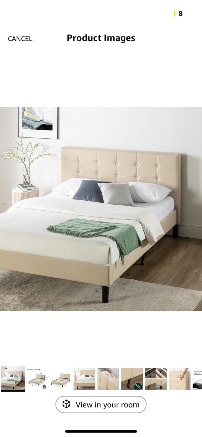 Queen Upholstered Bed Frame - Beige - photo 3