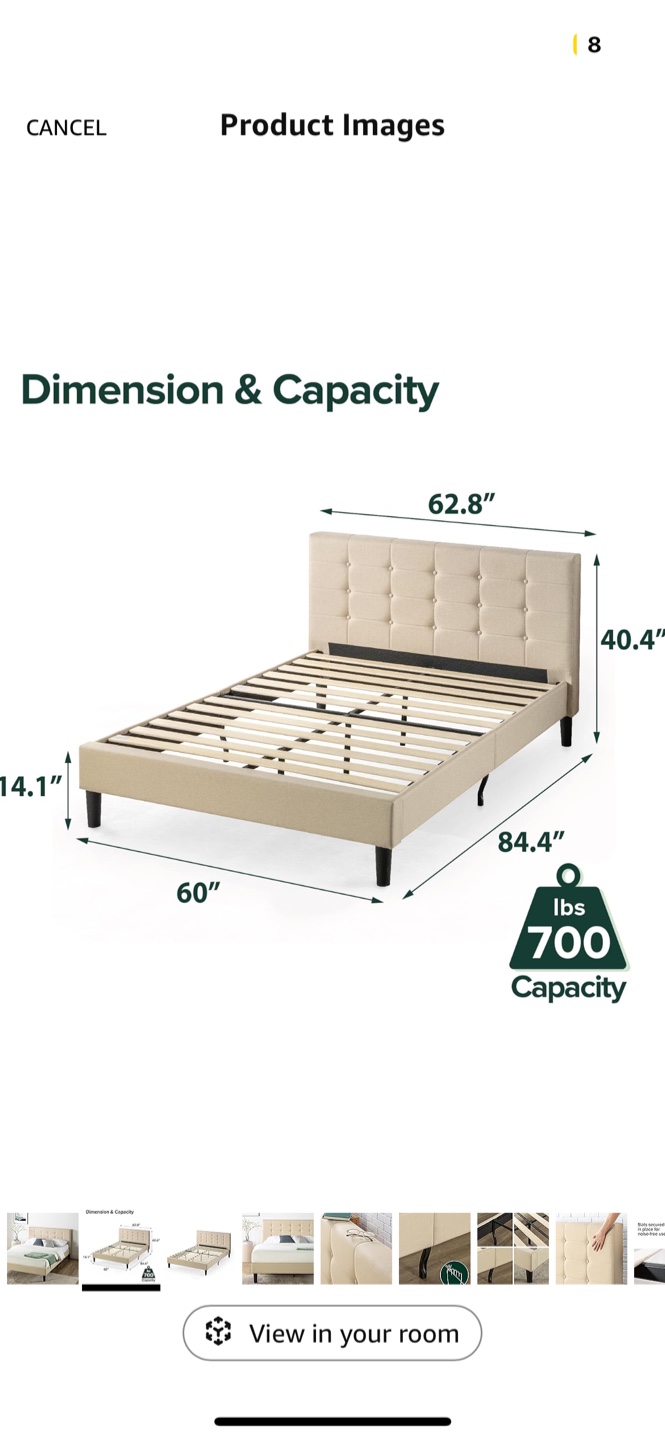 Queen Upholstered Bed Frame - Beige - photo 2