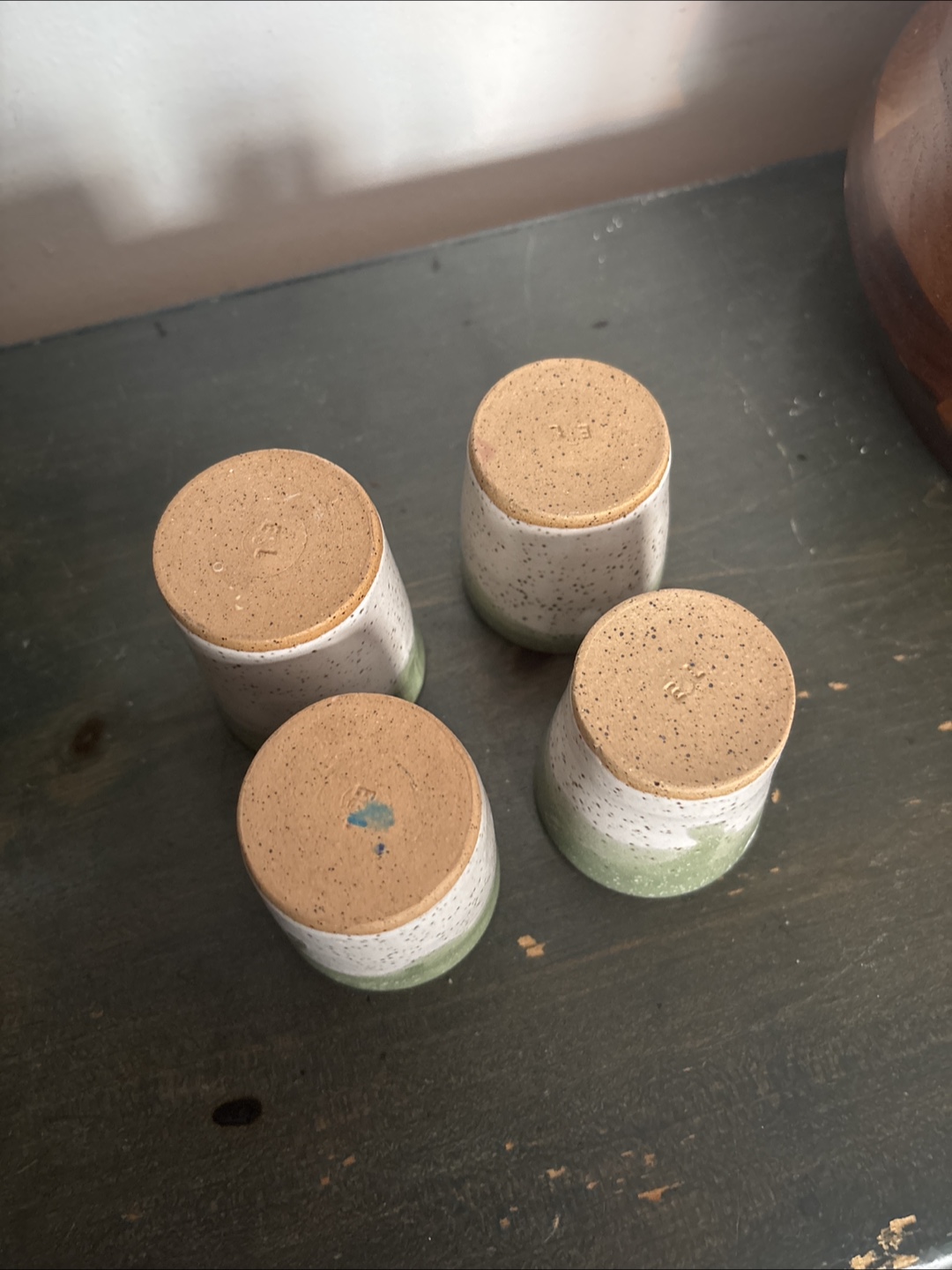 (4) Vintage Speckled Ceramic Shot Glasses - photo 2