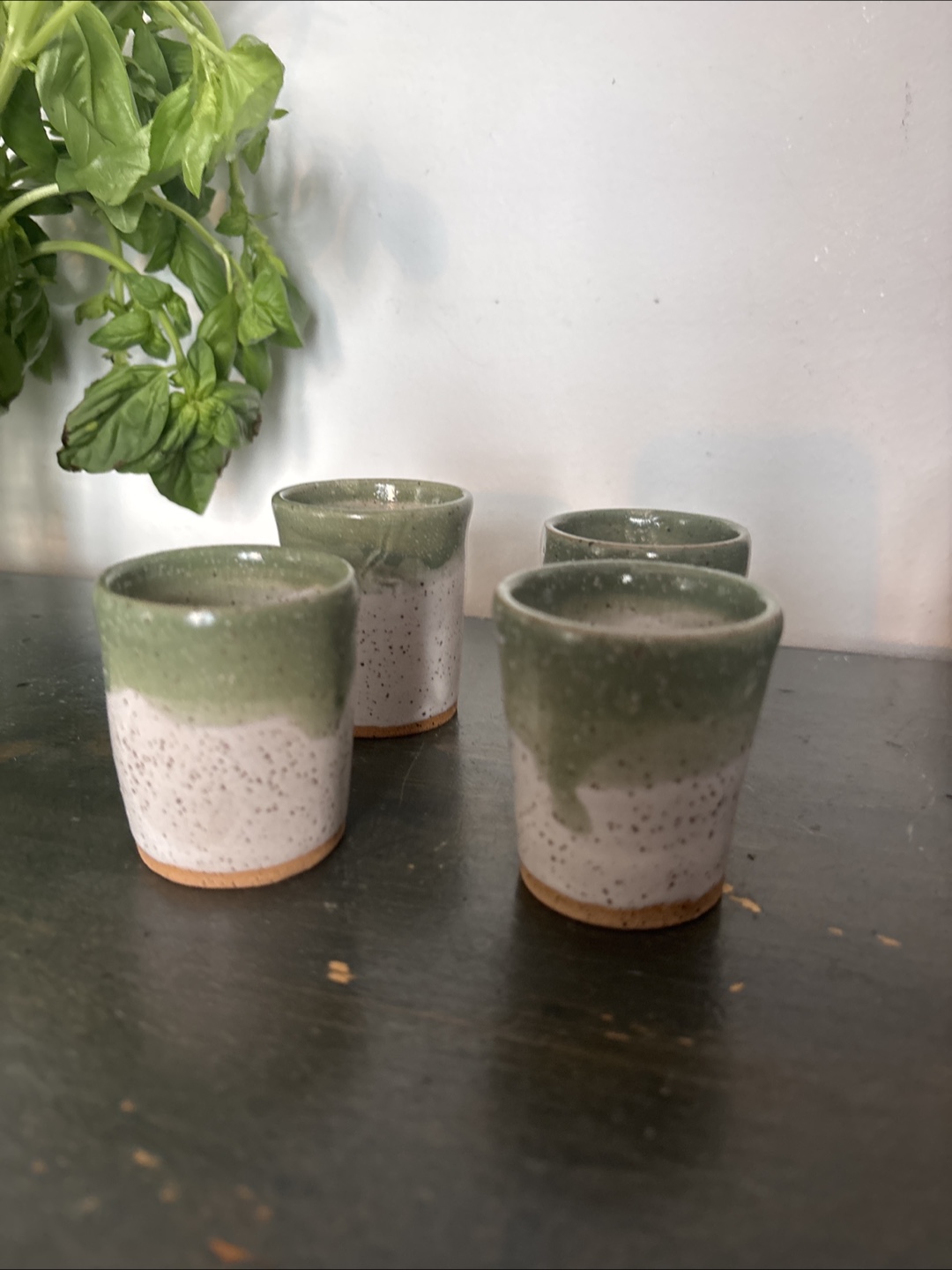 (4) Vintage Speckled Ceramic Shot Glasses - photo 4