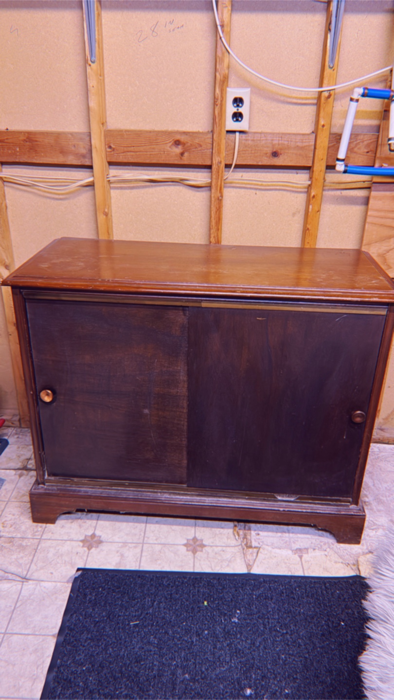 Vintage Wooden Cabinet with Sliding Doors