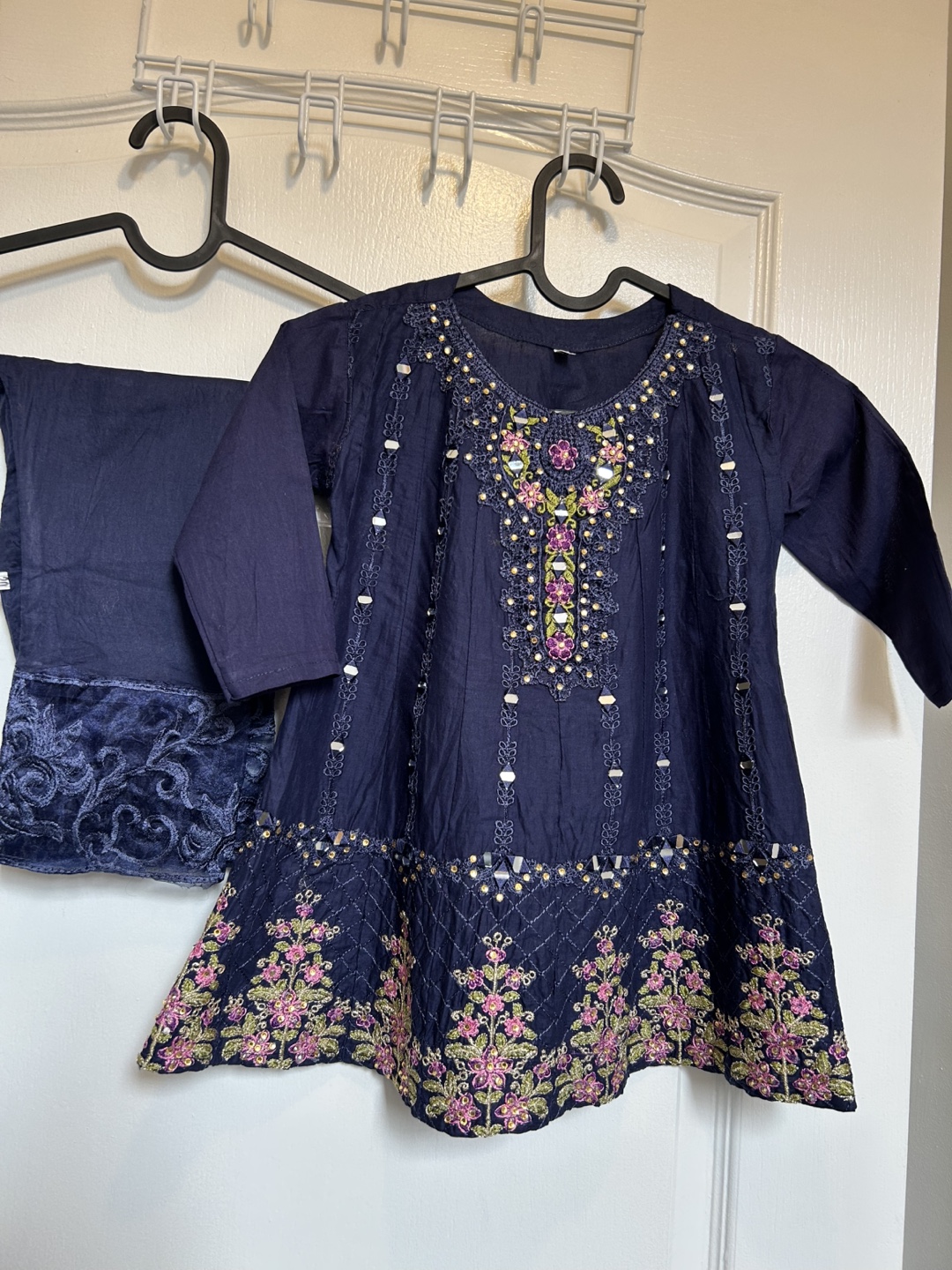 Girls' Embroidered Navy Blue Frock(Size 20)