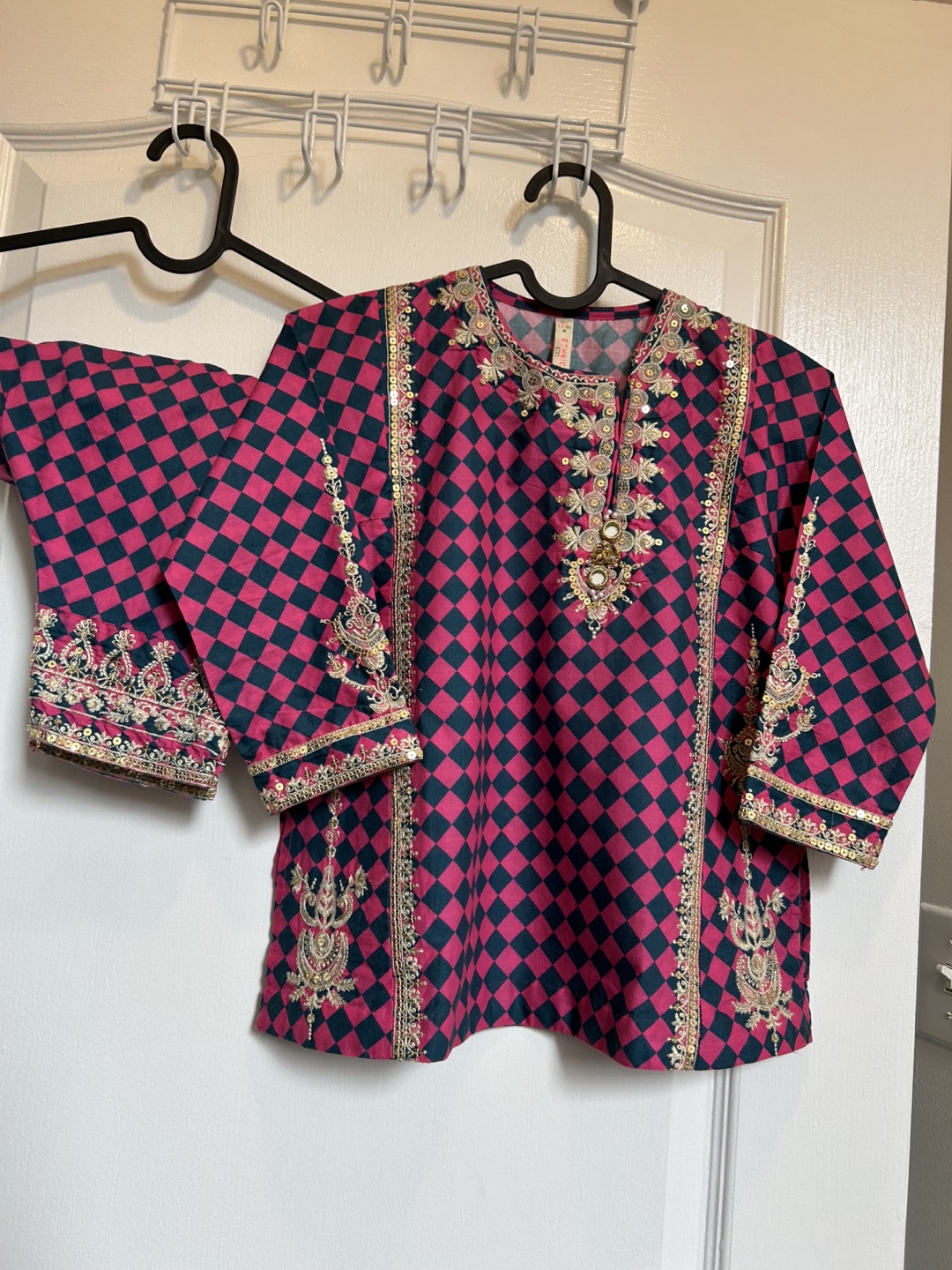 Girls' Pink Embroidered Shalwar Kameez Set - Size 3-6 Years
