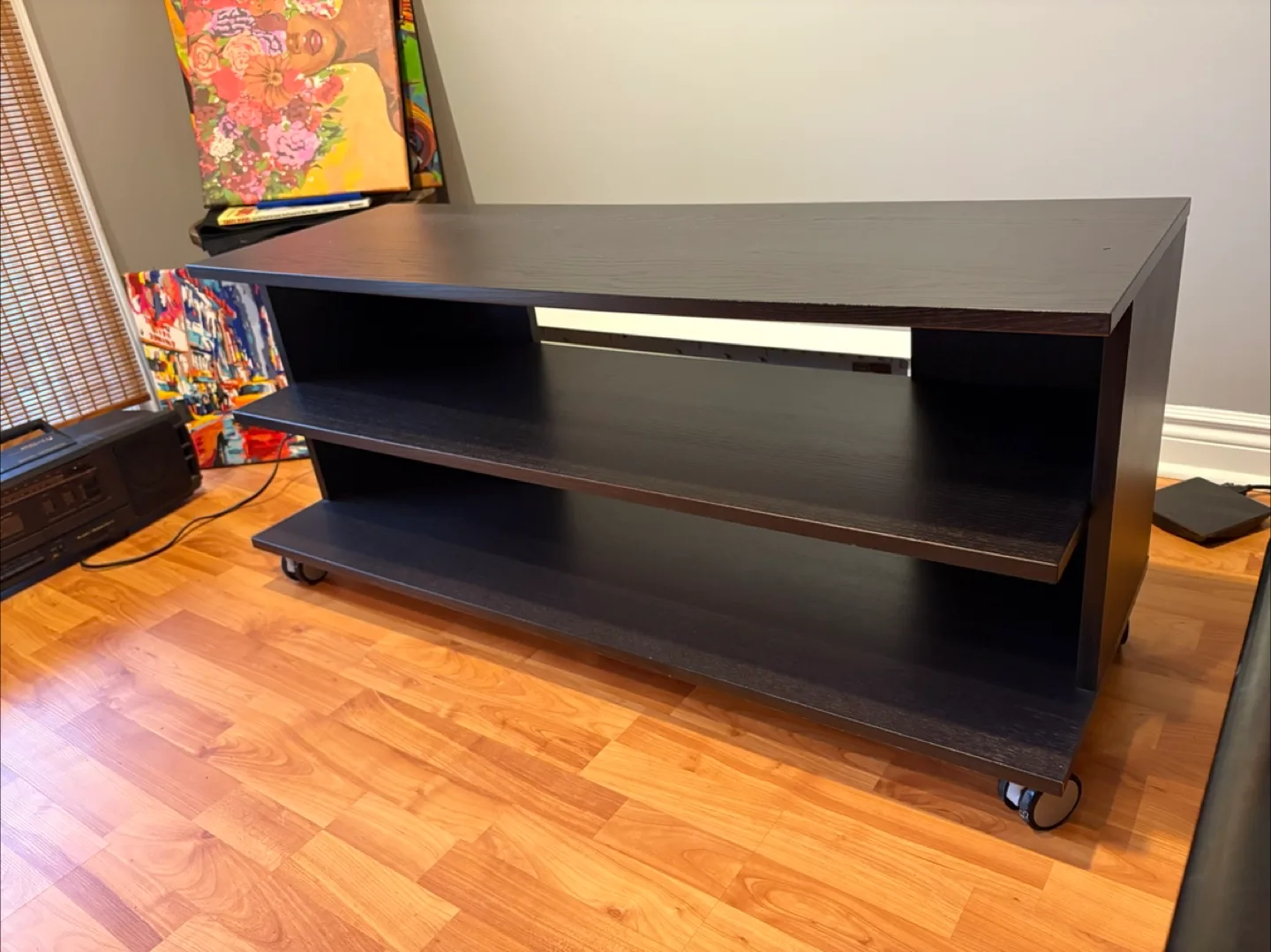 Black TV Stand with Wheels thumbnail