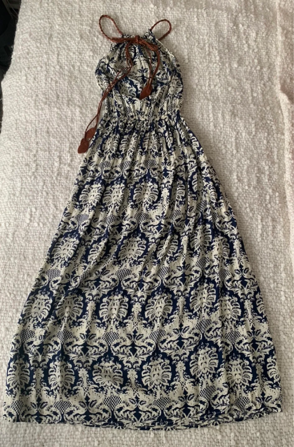 Navy and Cream Patterned Halter Maxi Dress thumbnail