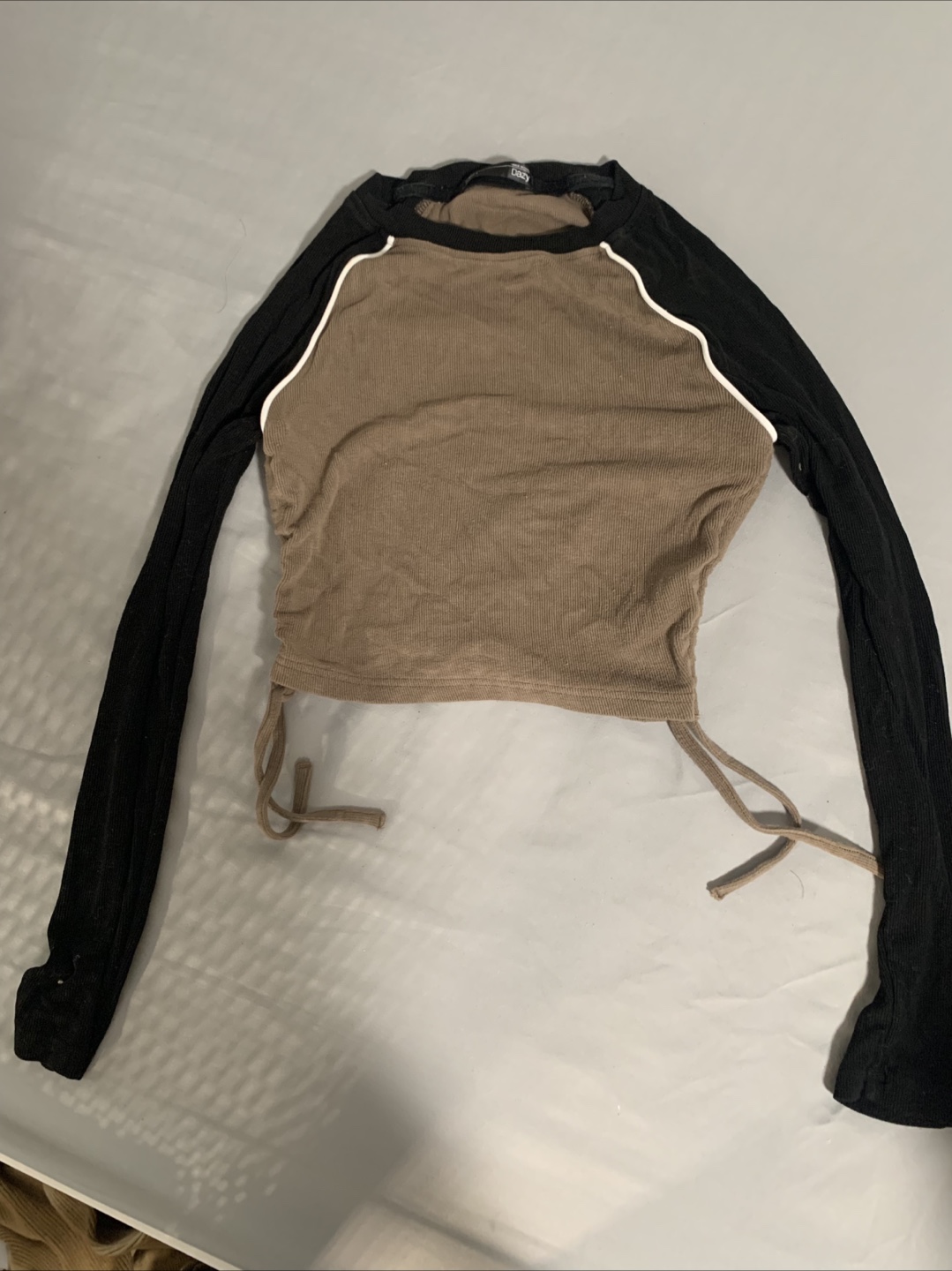 Brown and Black Long Sleeve Cropped Top