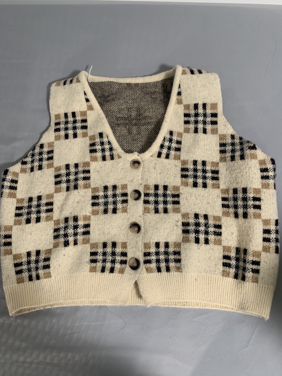 Cream and Brown Knit Vest