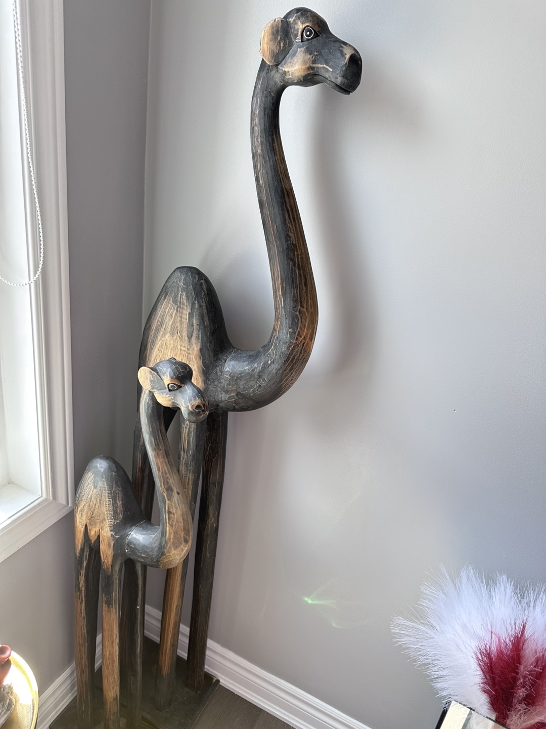Hand-carved Wooden Camel Statues