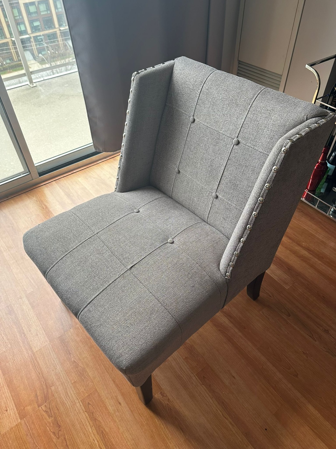 Grey Accent Chair with Nailhead Trim - photo 3