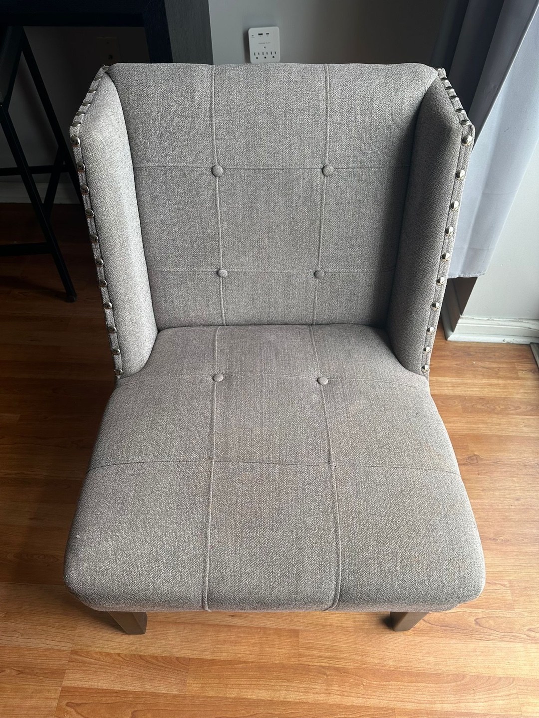 Grey Accent Chair with Nailhead Trim
