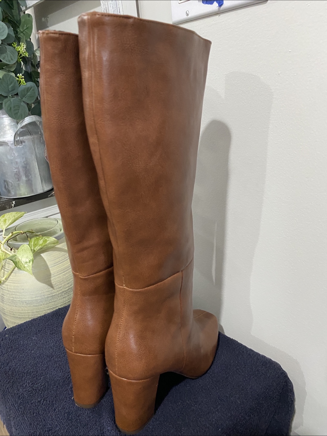 Faux Leather Knee-High Boots with Block Heel - photo 5