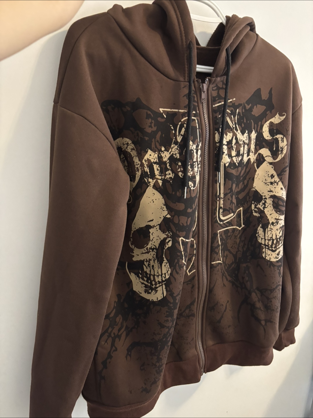 Brown Skull Graphic Zip-Up Hoodie - Size Small - photo 2