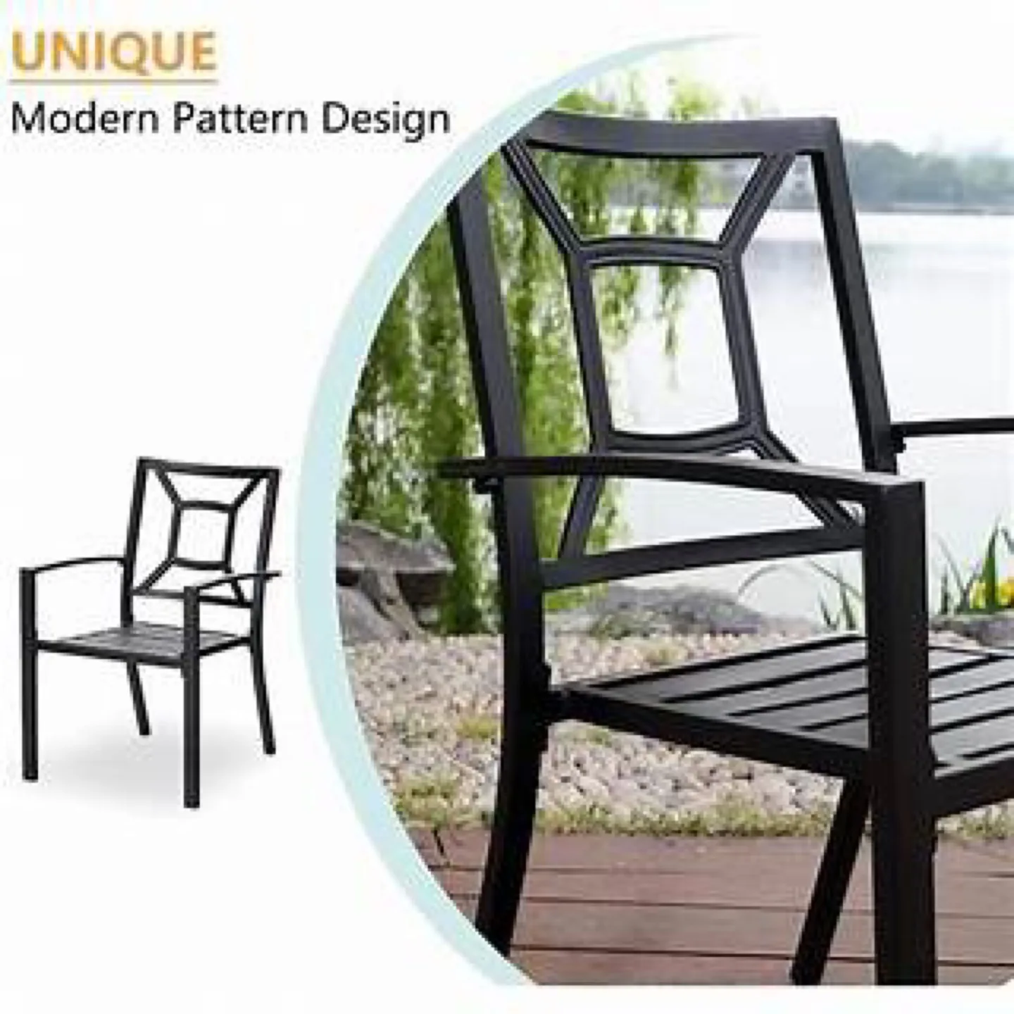 Pair of PHI VILLA Metal Outdoor Patio Armchairs image indicator(2)