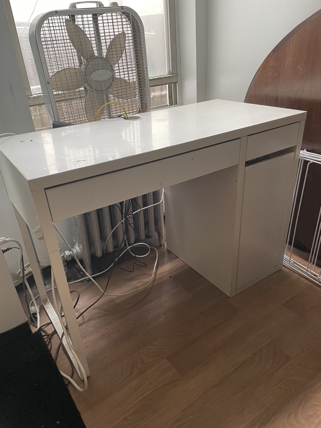 White Desk with Drawer and Cabinet