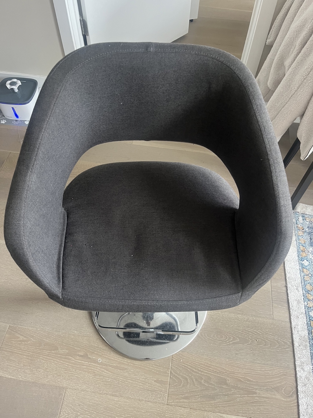 Three Swivel Bar Stools, Dark Gray Fabric