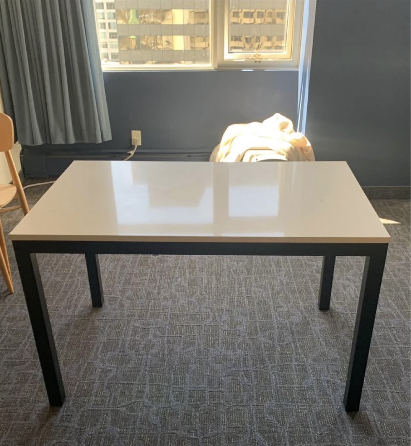 Modern White Marble Dining Table with Black Metal Legs