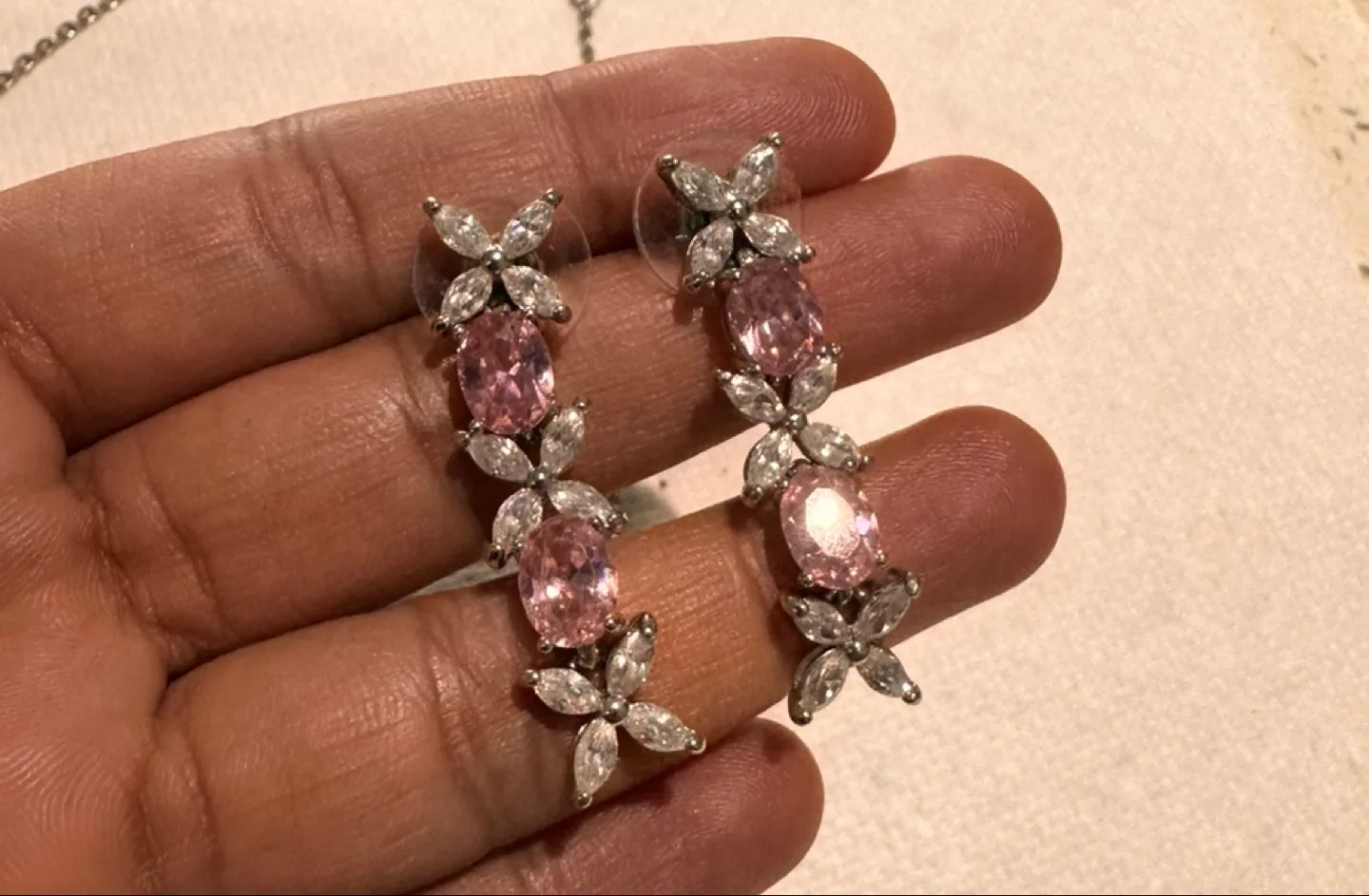 Pink Gemstone Necklace and Earrings Set image indicator(2)